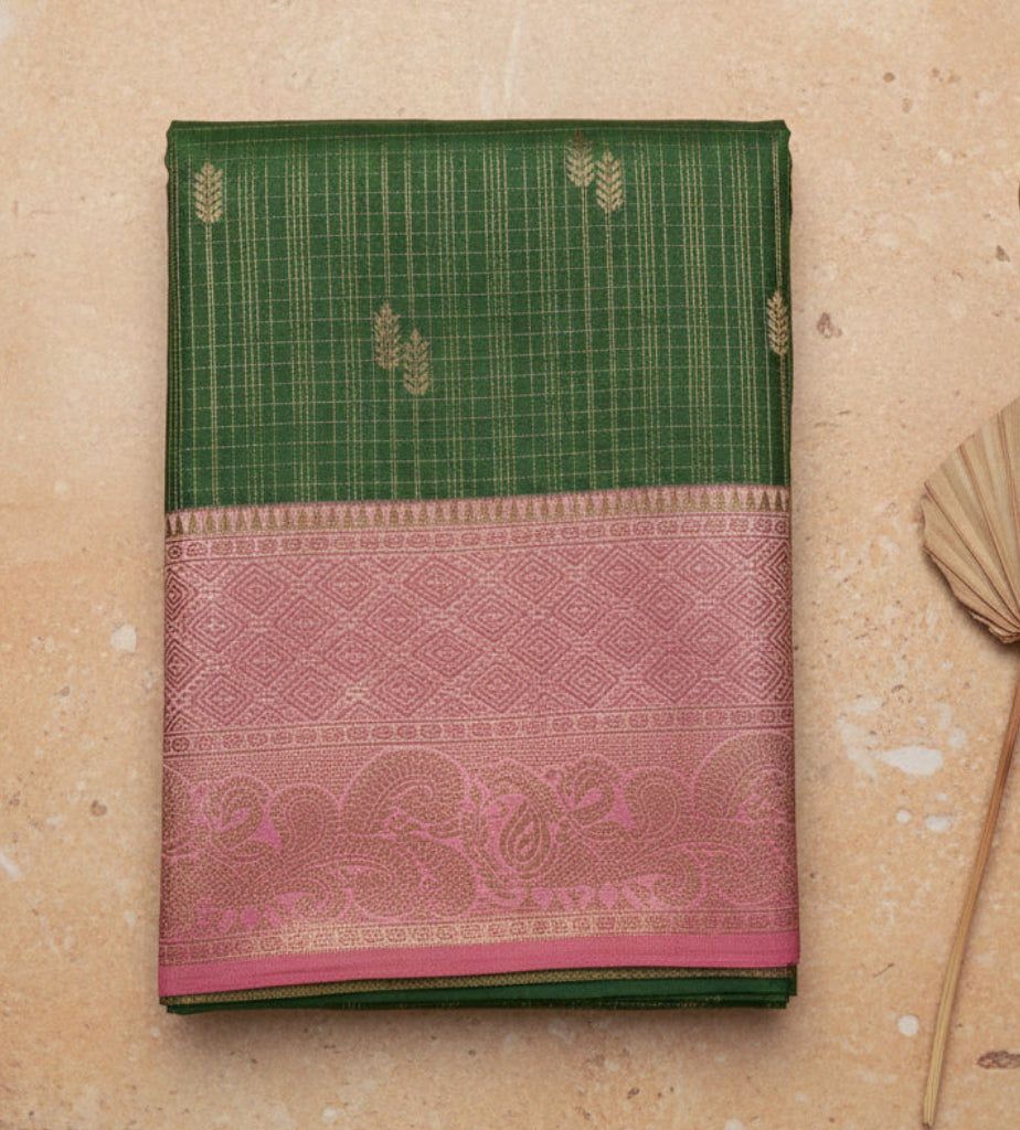 Green & Pink Kanchi Silk Saree