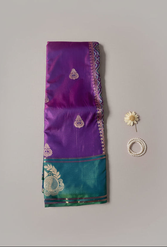 Purple & Teal Soft Silk Saree