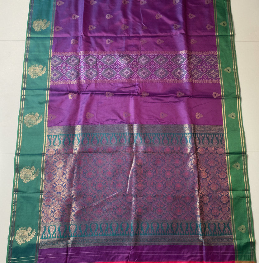 Purple & Teal Soft Silk Saree