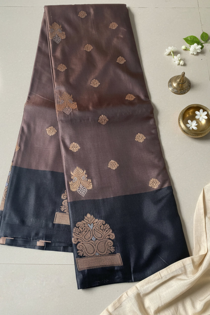 Taupe & Back Silk Saree