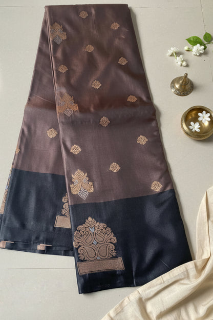 Taupe & Back Silk Saree