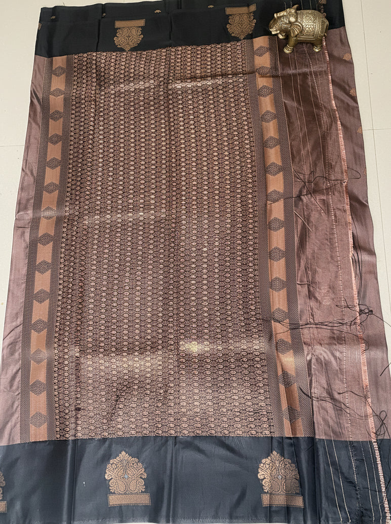Taupe & Back Silk Saree
