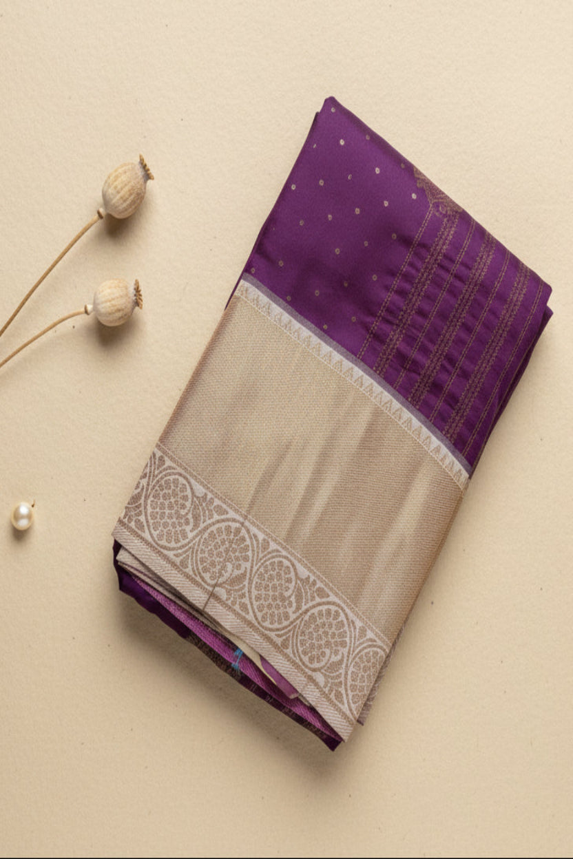 Purple & Beige Silk Saree