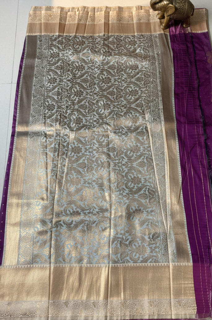 Purple & Beige Silk Saree