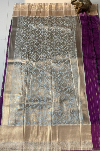 Purple & Beige Silk Saree