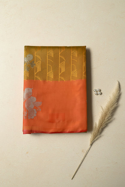 Mustard Gold & Orange Silk Saree