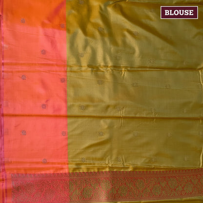 Mustard Gold & Orange Silk Saree