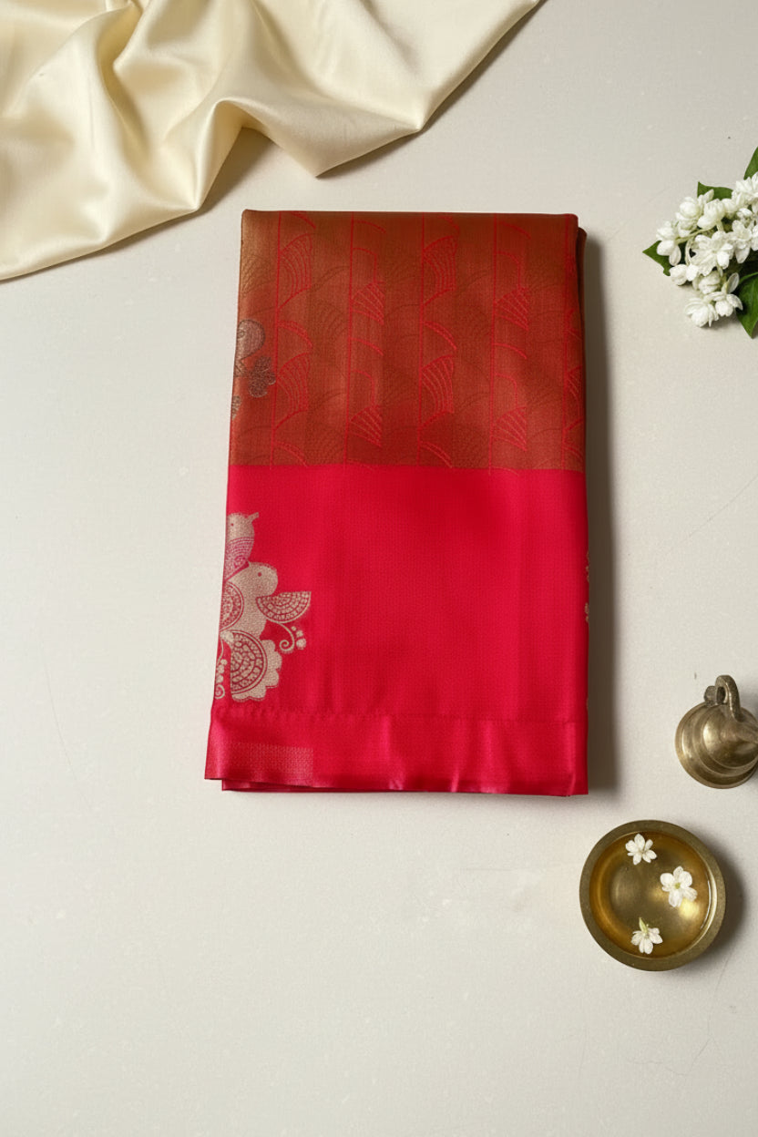 Copper brown & Pink Silk Saree