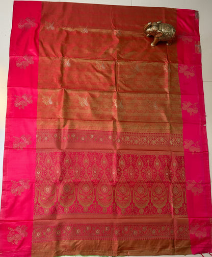 Copper brown & Pink Silk Saree