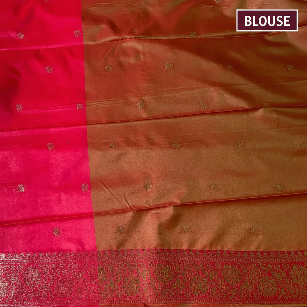 Copper brown & Pink Silk Saree
