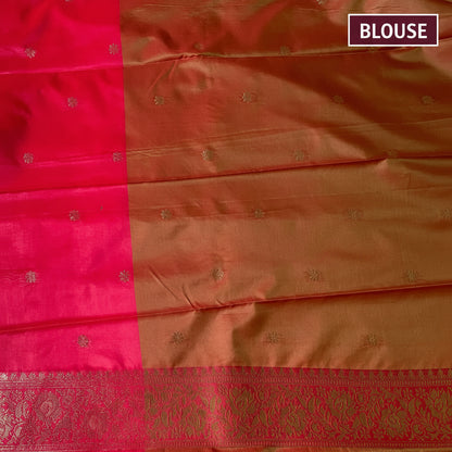 Copper brown & Pink Silk Saree
