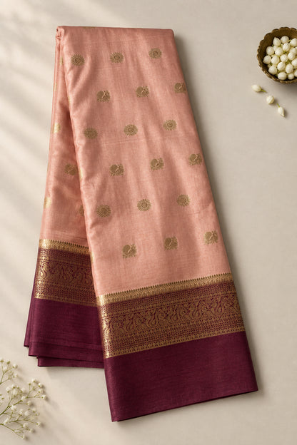 Peach & Wine Mysore Crepe Silk Saree