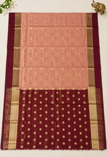 Peach & Wine Mysore Crepe Silk Saree