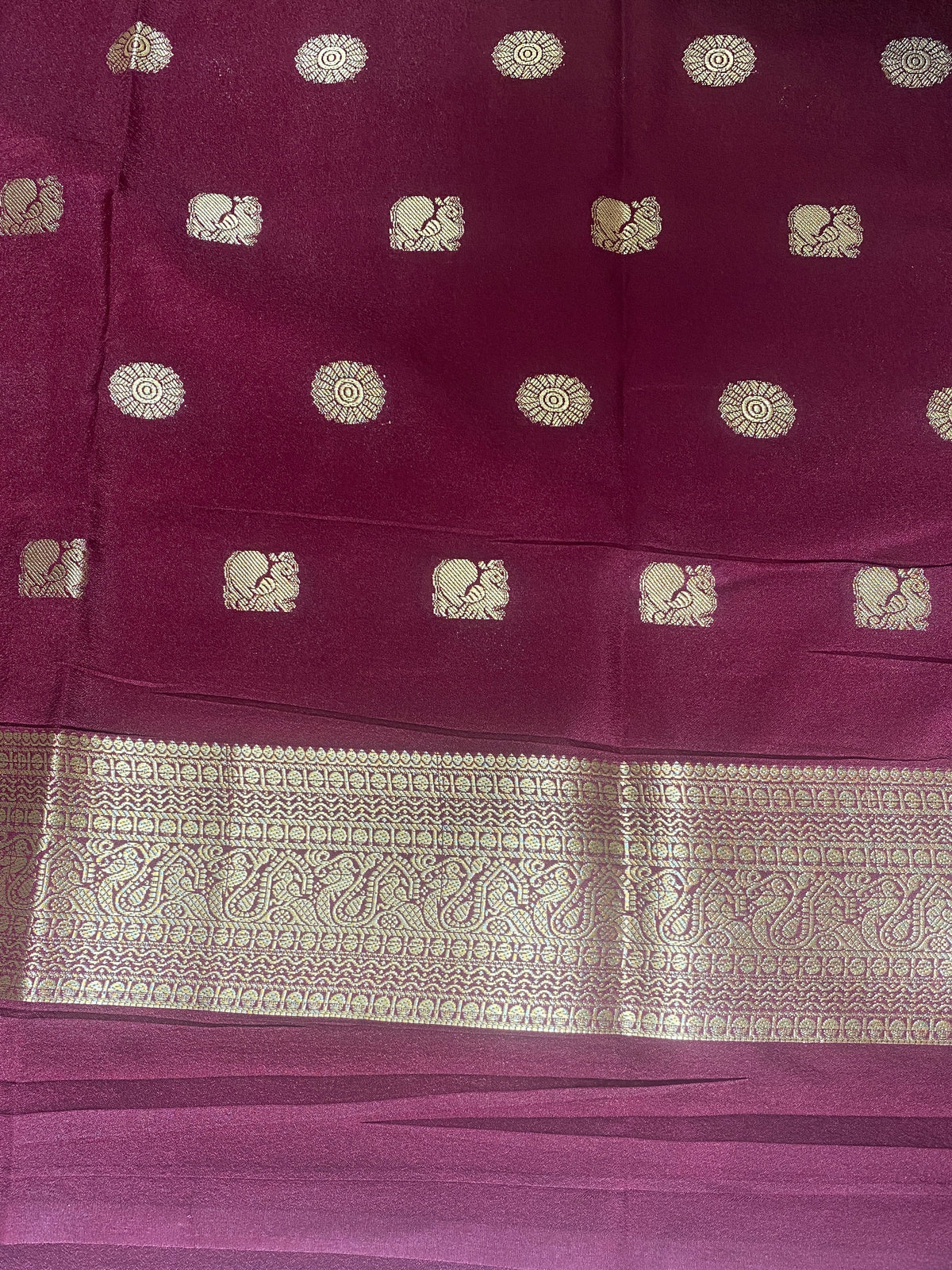 Peach & Wine Mysore Crepe Silk Saree