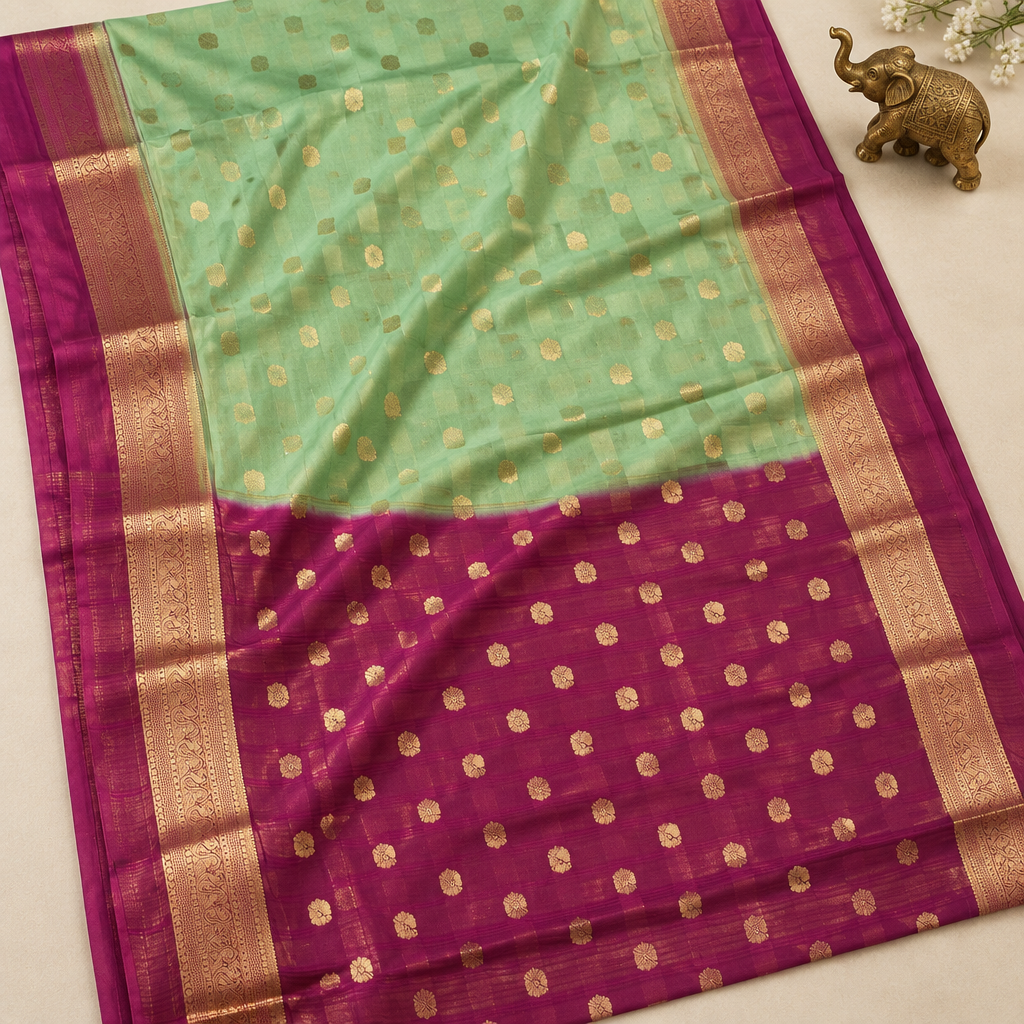 Green & Magenta Mysore Silk Saree
