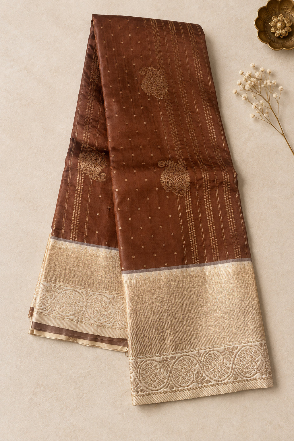 Brown & Beige Silk Saree