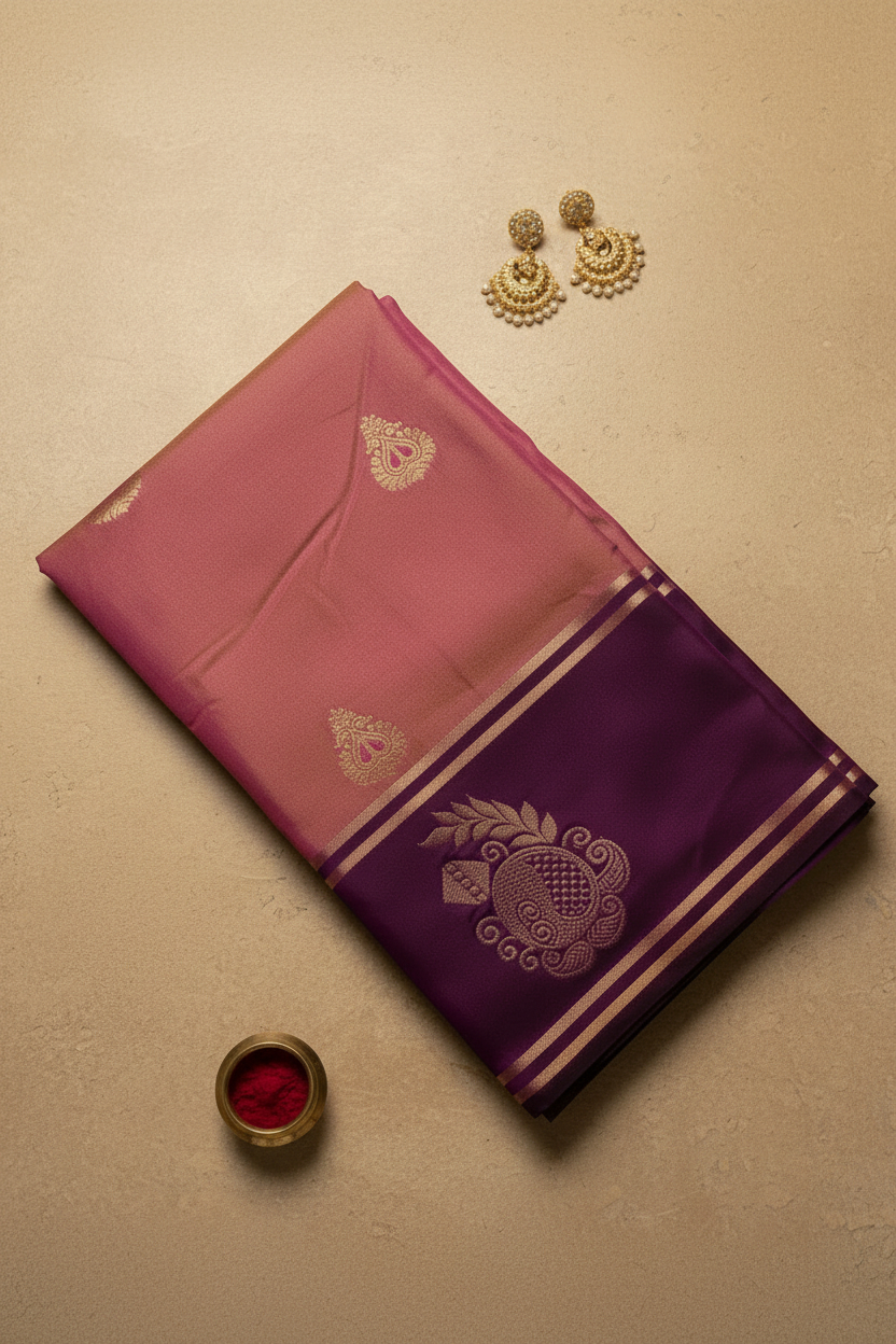 Dusty rose & Purple Soft Silk Saree