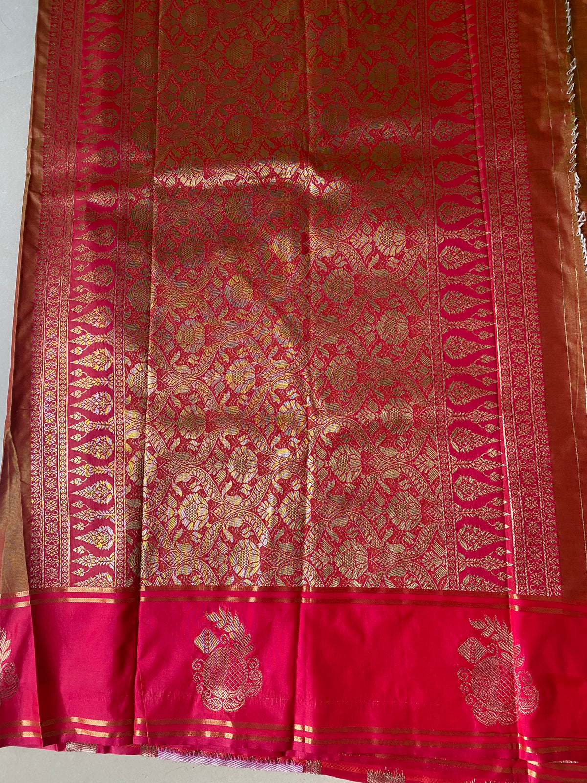Rosy gold & Pink Silk Saree