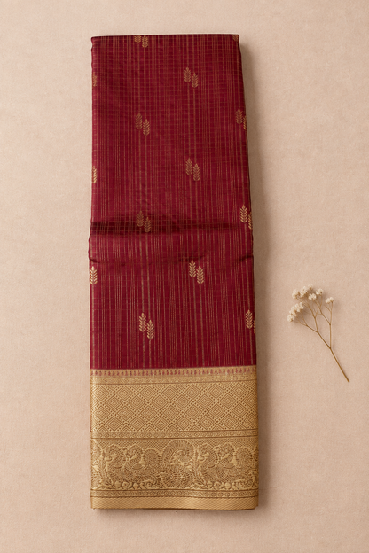 Maroon & Gold Kanchi Silk Saree