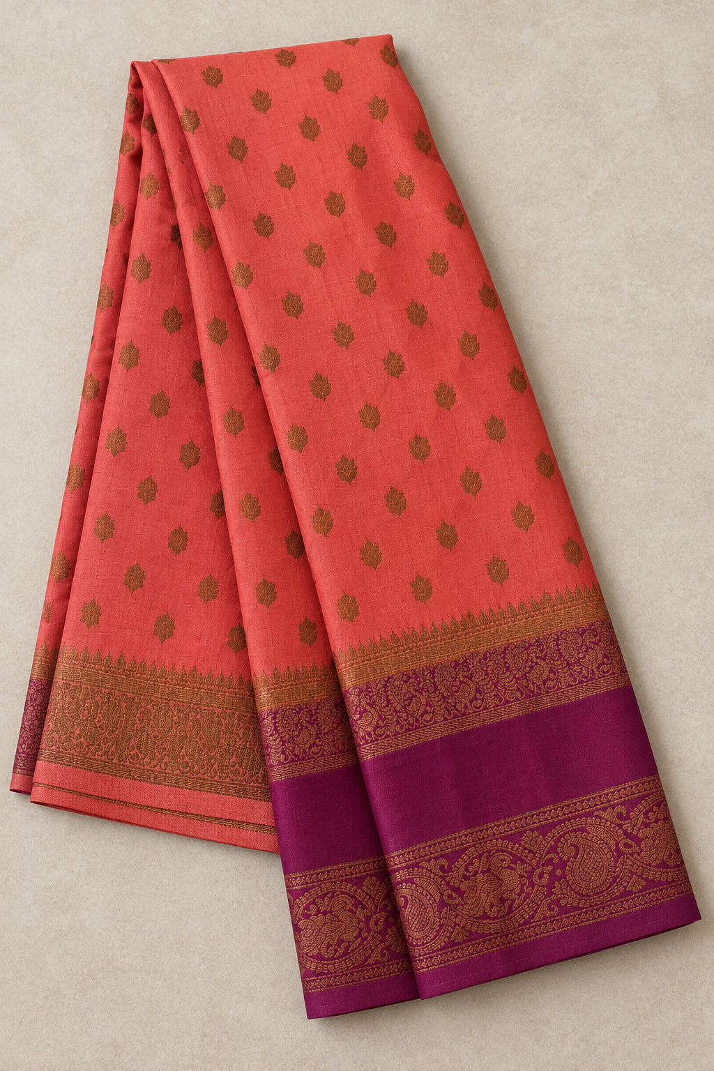 Coral pink & Magenta Mysore Silk Saree