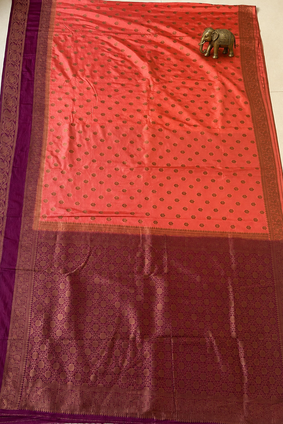 Coral pink & Magenta Mysore Silk Saree